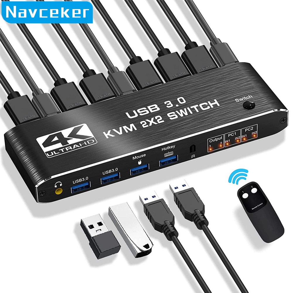 2x2 HDMI kvm ġ 4K 60Hz   KVM HDMI Ȯ ÷ USB KVM ó, 2  2, ǻ  2 